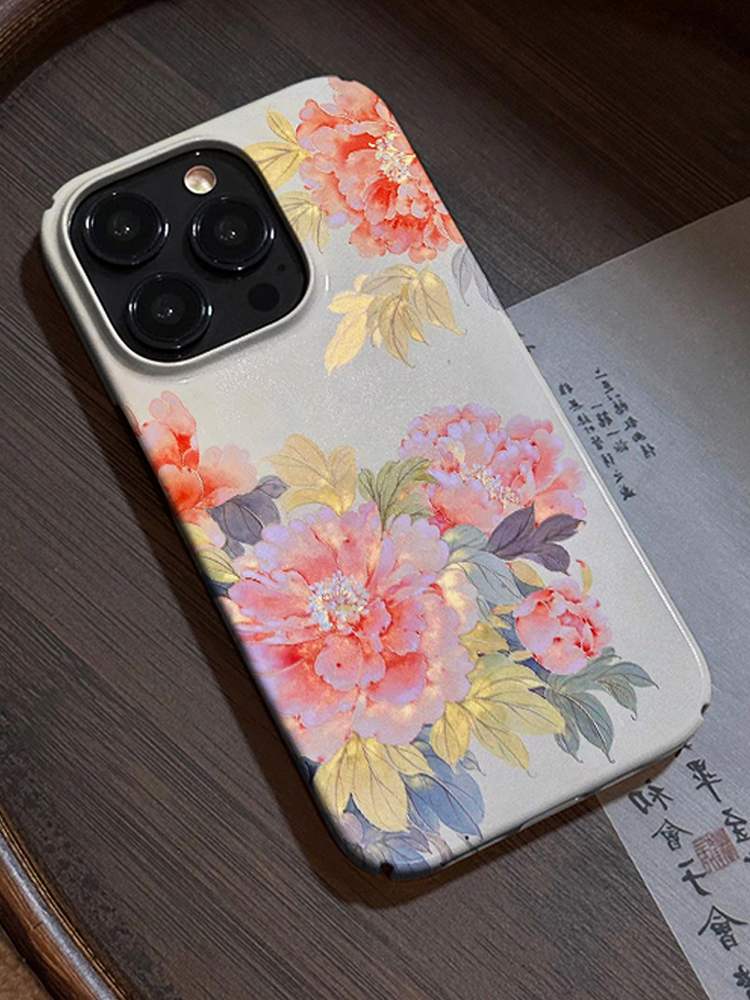 鸿运牡丹新中式适用苹果15promax手机壳男女新款iPhone14菲林壳13mini中国风12小众11古风创意xr全包xsmax/8
