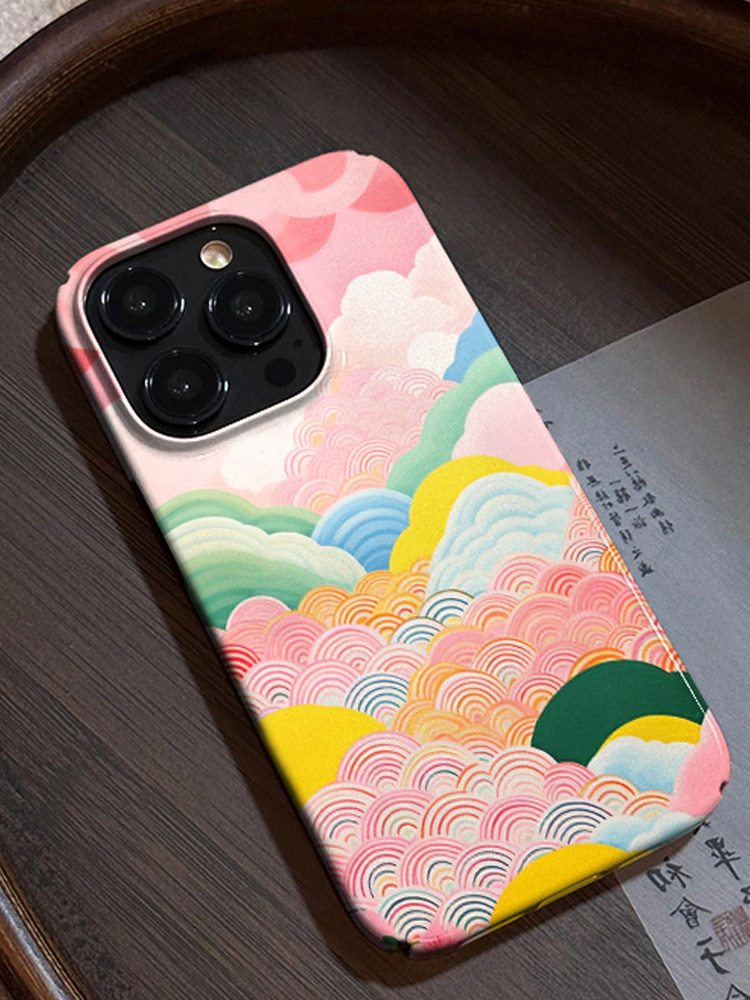 龙年限定款七彩祥云图腾插画适用苹果15PROMAX菲林手机壳IPHONE14PLUS 13PRO12小众个性卡通全包粉色梦幻亮面