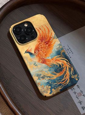 适用苹果15手机壳13新款iphone14pro漆金凤凰12龙年11小众15promax喜庆x国风xr本命年xsmax红色全包7男菲林壳