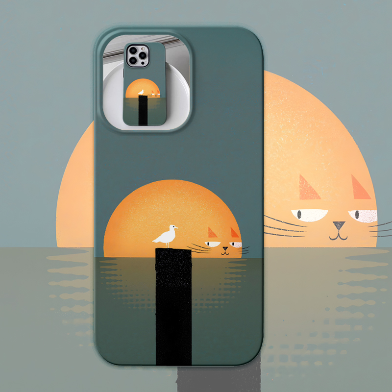 落日影子小猫小鸟手机壳适用iphone15苹果14promax可爱13简约12艺术11小米14华为轻奢硬vivox100菲林壳oppore