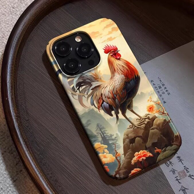 吉鸡报喜寓意开运新中式适用苹果15promax手机壳新款iPhone14菲林壳13中国风12小众11传统xr全包xsmax防摔