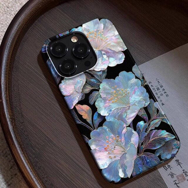 印花流光牡丹 象征富贵吉祥 适用于iPhone16Pro/16/15plus/14pro螺钿13Pro/12Pro/11Pro手机壳十六Pro菲林壳