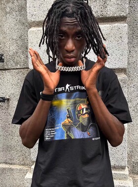 313“cs1.3”怀旧致敬反恐精英印花美式复古vintage情侣短袖T恤