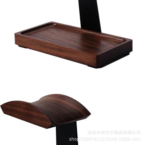 跨境热销新款黑胡桃木头戴式耳机支架实木桌面木质收纳通用托架