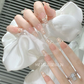 显白美甲贴片 中长款 玫瑰森林 花环少女手工定制穿戴甲成品法式
