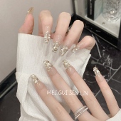 玫瑰森林逐梦亮闪戴钻美甲法式 长款 显白夏日可拆卸穿戴甲成品指甲