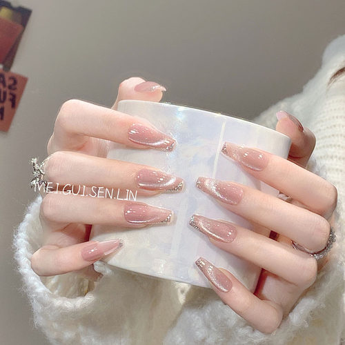 猫眼唯美渐变手工新年穿戴甲