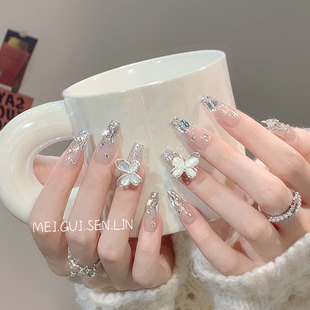 迷蝶香2025新年穿戴甲蝴蝶可旋转新娘婚纱美甲 玫瑰森林