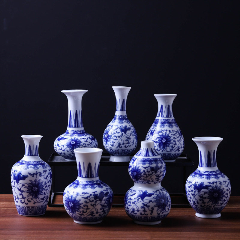 厂家青花瓷器中式青花瓷瓶迷你花器水培花瓶小摆件工艺品