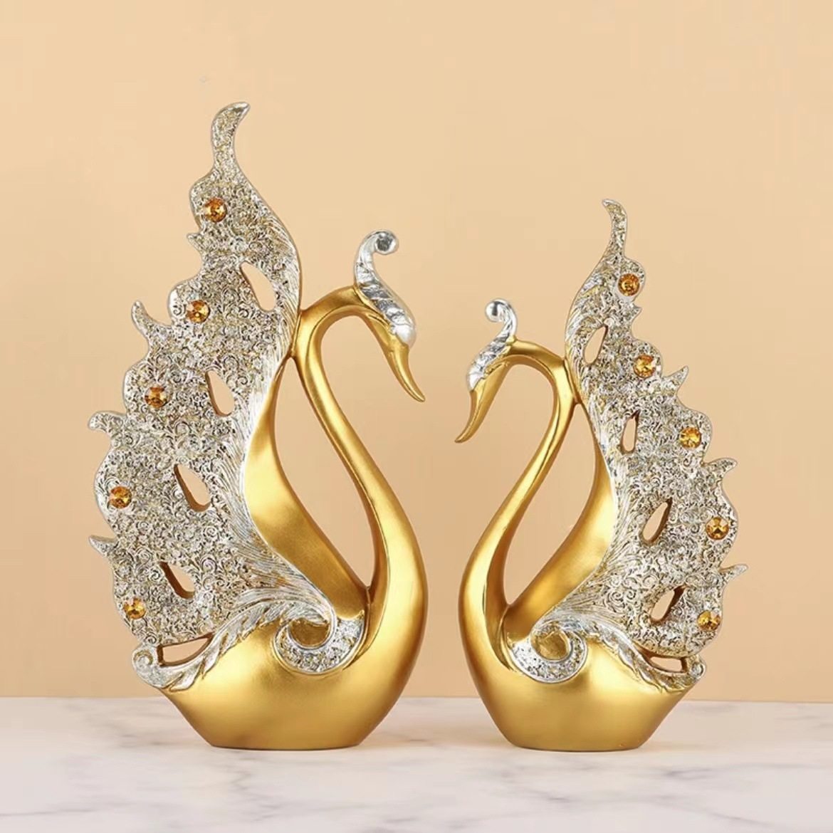 情侣天鹅家居客厅酒柜装饰品摆件中式轻奢创业办公室树脂工艺品,家居饰品,装饰摆件,淘宝优惠券,粉丝福利购,淘宝优惠卷