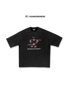 HuandongMeng 水洗做舊破壞Queen皇后樂隊寬松Vintage短袖 25SS