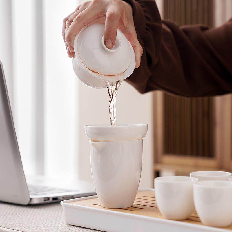 羊脂玉白瓷旅行茶具套装全套家用功夫陶瓷盖碗茶杯礼品印LOGO