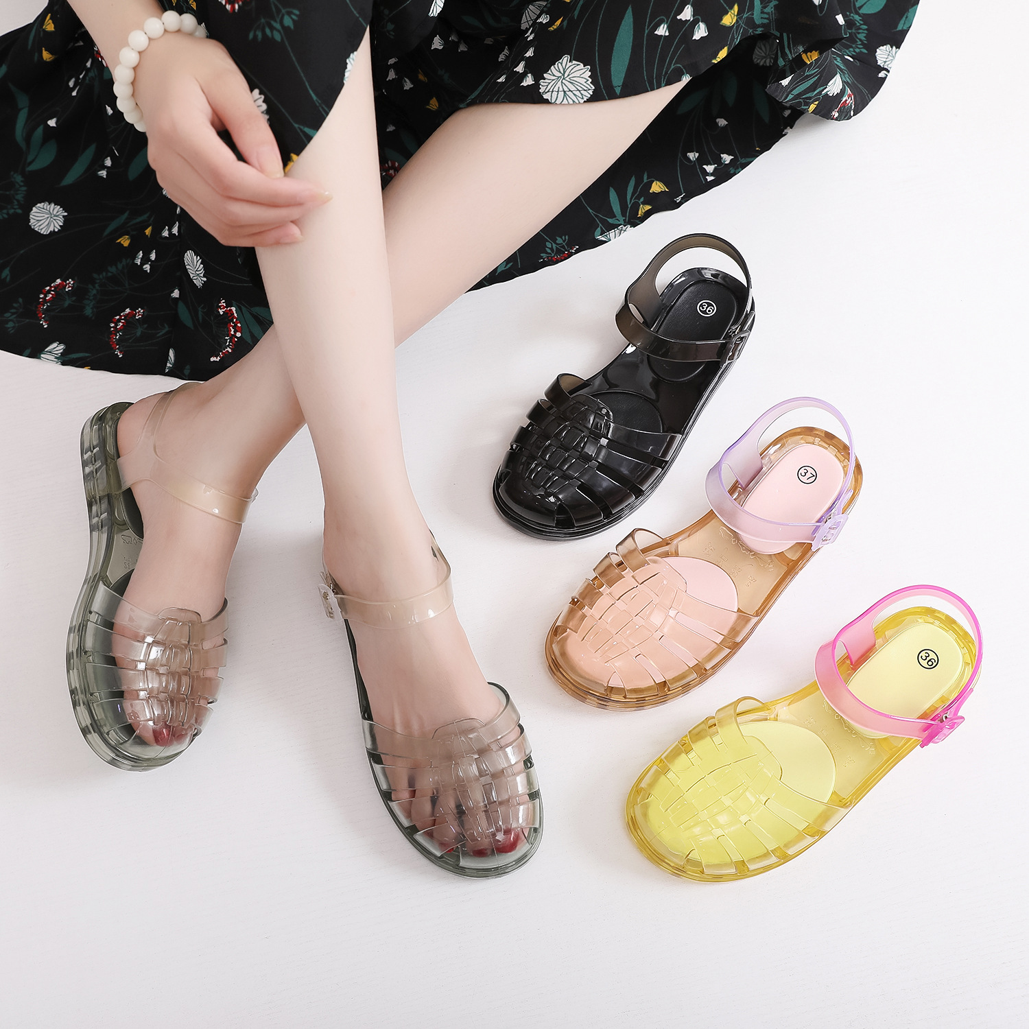网红潮流果冻鞋包头凉鞋女夏季