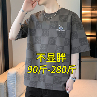 t恤男夏季 衣服体恤男装 薄款 圆领半袖 潮牌拼色宽松加肥加大码 短袖