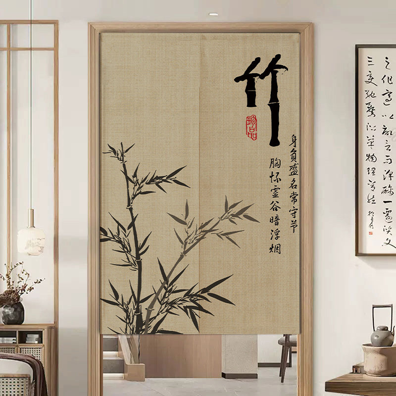 新中式布门帘隔断帘家用2024新款卧室网红文字免打孔半帘短帘遮挡