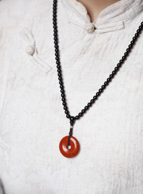 濮暹小叶紫檀平安扣项链本命年