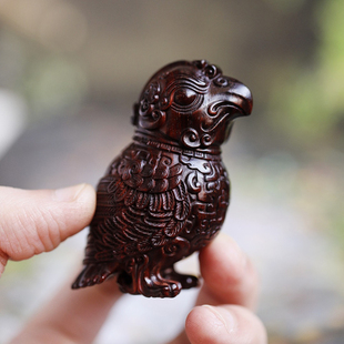 濮暹小叶紫檀手把件青铜鸟摆件木雕瑞兽中国风文创工艺礼品伴手礼