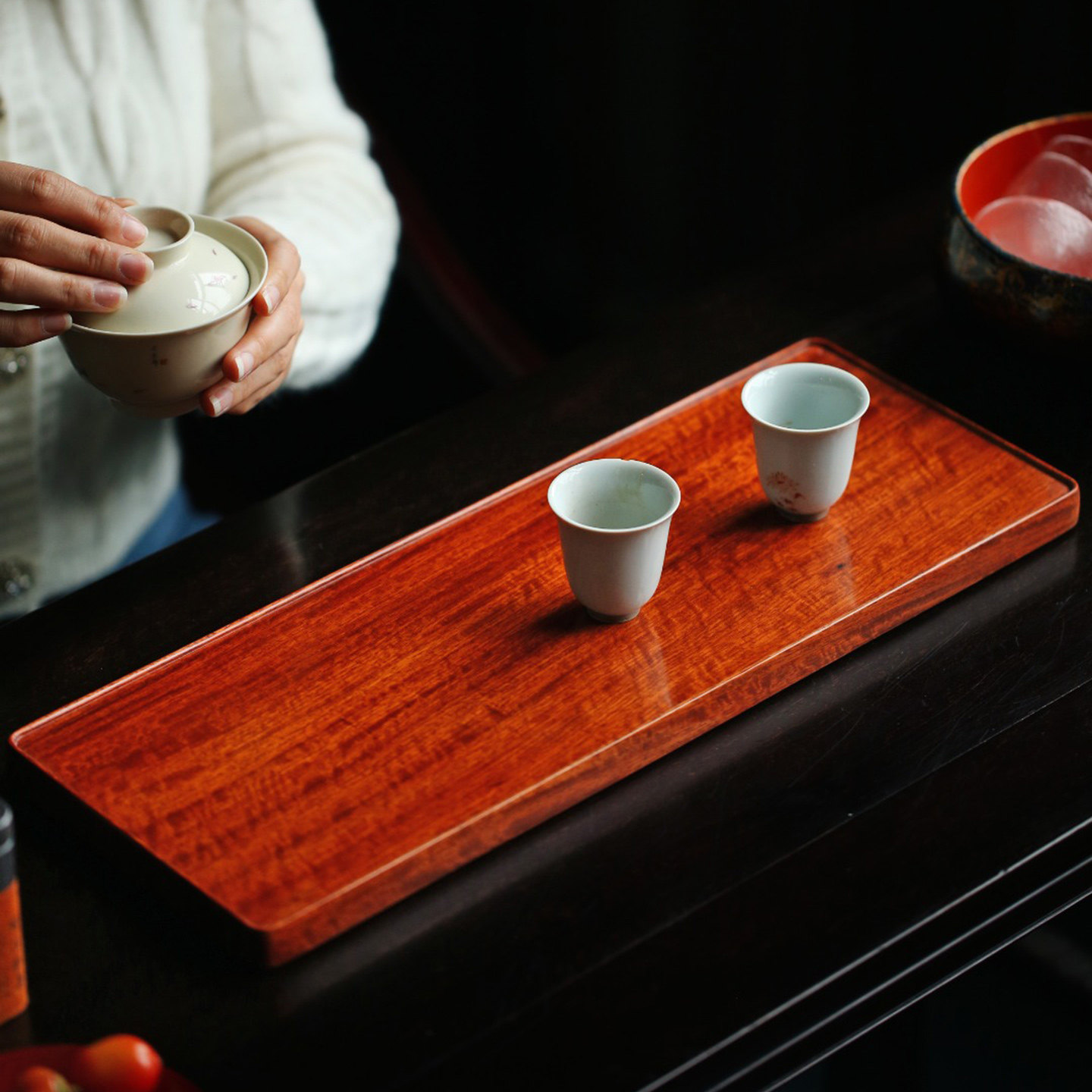 濮暹缅甸花梨木干泡台茶盘小型一人实木整块原木长方形泡茶台简易
