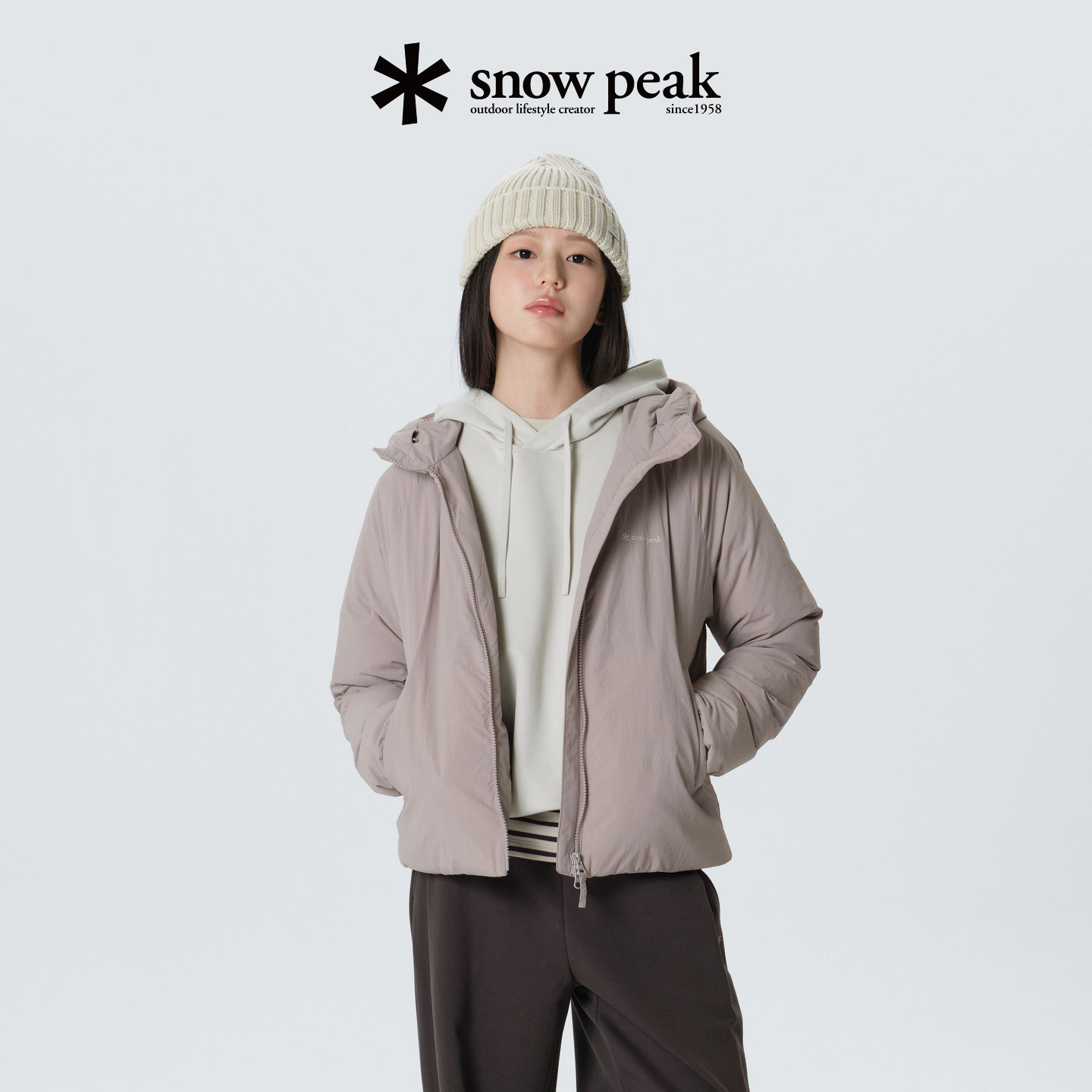 SnowPeak雪峰轻薄粉色羽绒服女户外休闲夹克冬季鸭绒连帽保暖外套