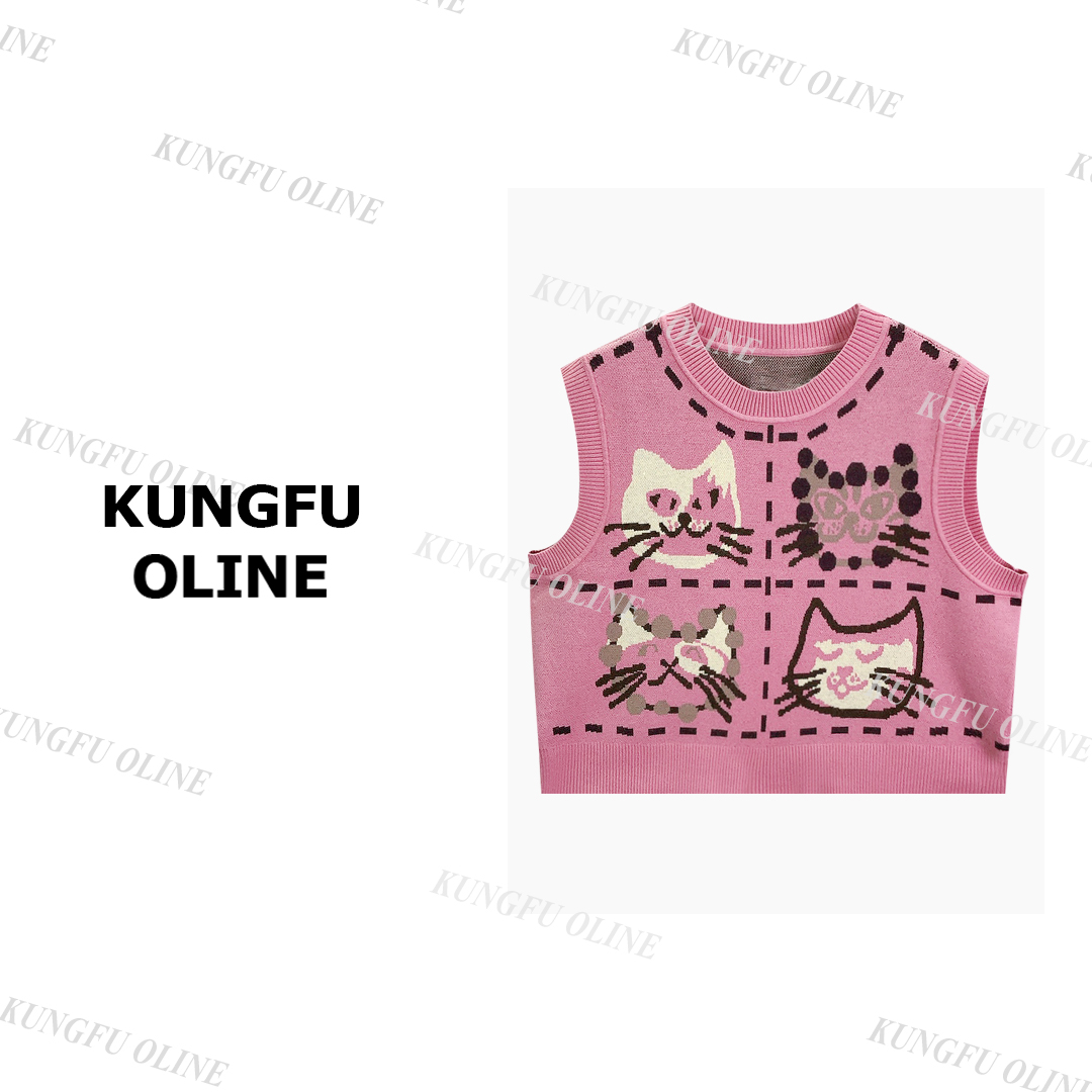 【小妖】BX8703早秋新款小猫无袖百搭休闲针织衫女生复古