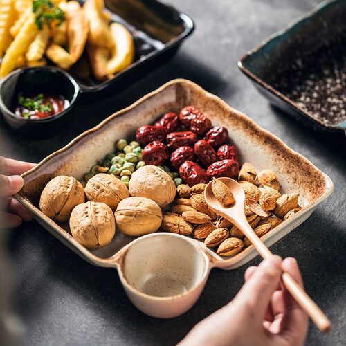 饺子盘子带醋碟陶瓷点心盘寿司盘创意薯条盘点心盘小吃盘高级感