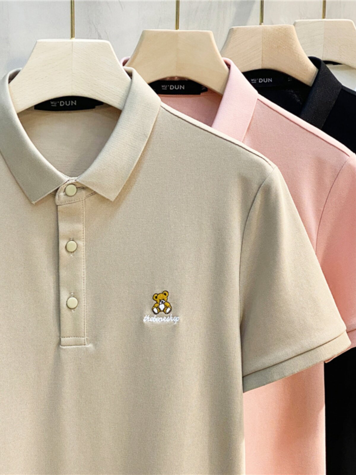 SIMPLE BEAR EMBROIDERY HANDSOME LAPEL HIGH-END POLO SHIRT MENS TREND TIDE BRAND SUMMER LED T-SHIRT MENS SHORT SLEEVES