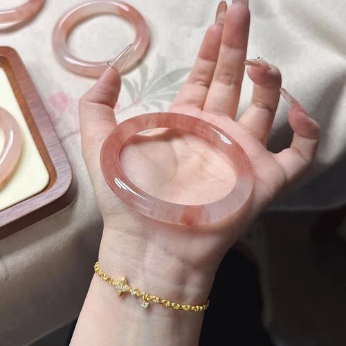 缅甸翡翠手镯平替石英岩桃花酿玉镯情人节礼物母亲节送妈妈