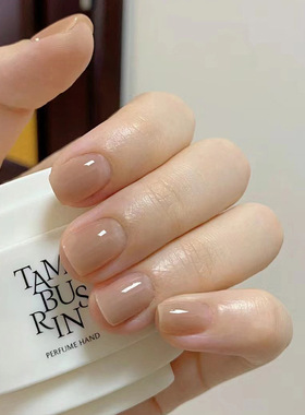 简约咖色优雅显白纯色系短款方形欧美ins风假指甲nails美甲