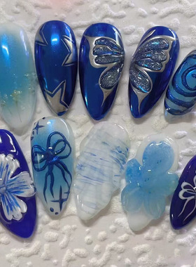 立体梦幻星空蝴蝶晕染冰花欧美风可拆卸美甲30片press on nails