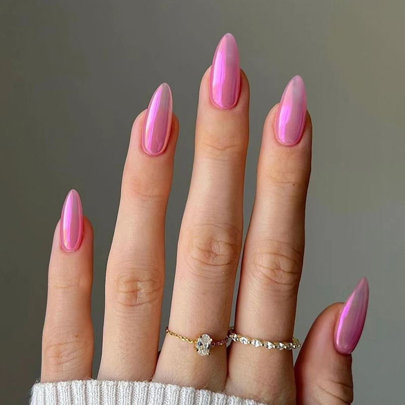 少女芭比粉极光紫色美甲欧美辣妹ins风爆闪假指甲穿戴甲nails