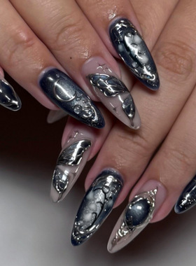 立体猫眼清冷冰蝶星月甜酷ins风可拆卸美甲30片 press on nails