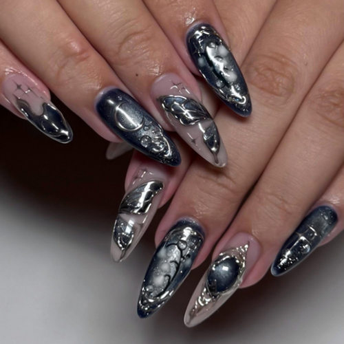立体猫眼清冷冰蝶星月甜酷ins风可拆卸美甲30片 press on nails