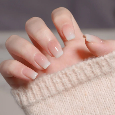 裸粉冰透渐变气质简约ins风可拆卸美甲24片press on nails
