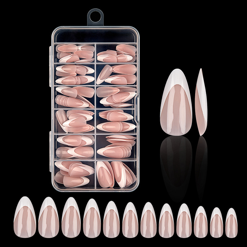 跨境亚马逊货源美甲中款杏仁法式穿戴甲手指甲片欧美穿戴甲120片