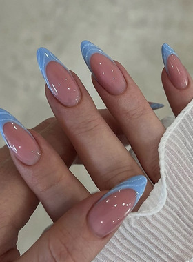 外贸立体夏日简约清爽蓝色法式欧美风穿戴甲30片 press on nail