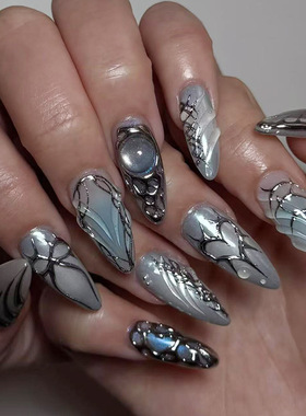 外贸朋克风液态立体金属欧美ins风可拆卸穿戴甲 press on nail