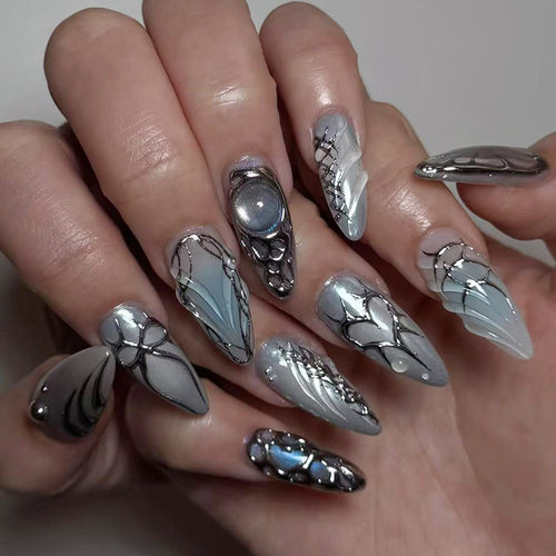 外贸朋克风液态立体金属欧美ins风可拆卸穿戴甲 press on nail