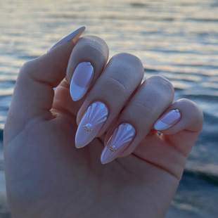 立体美甲片温柔小金珠爆法式气质可拆卸中长款杏仁甲钻款24片