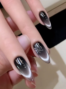 猫眼暗夜星河雪花朵甜酷欧美风可拆卸穿戴甲24片 press on nails