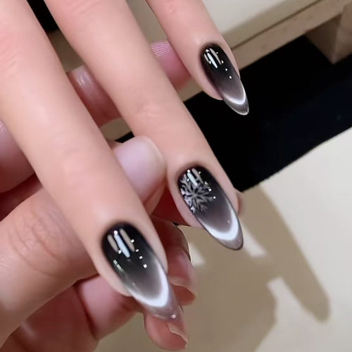 猫眼暗夜星河雪花朵甜酷欧美风可拆卸穿戴甲24片 press on nails