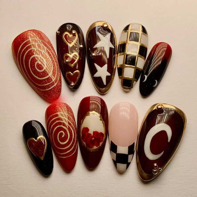 流光猫眼格纹棕熔金星星法式爱心欧美ins风可拆卸穿戴甲30片,彩妆/香水/美妆工具,美甲工具,淘宝优惠券,粉丝福利购,淘宝优惠卷