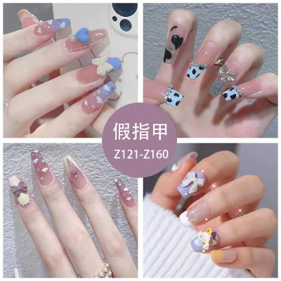 蝴蝶结指甲贴芭蕾甲穿戴甲甲片指甲片可拆卸法式美甲短款 nails