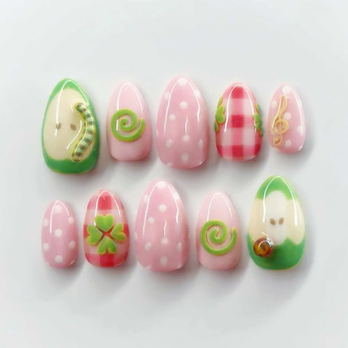 立体水果可爱小虫音符波点欧美风可拆卸穿戴甲30片press on nails
