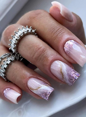 中长款欧方形紫色气质温柔少女ins风初秋优雅显白假指甲成品美甲