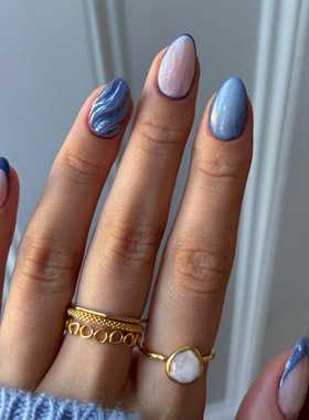 外贸立体深海蓝法式珠光欧美ins风穿戴甲24片press on nails