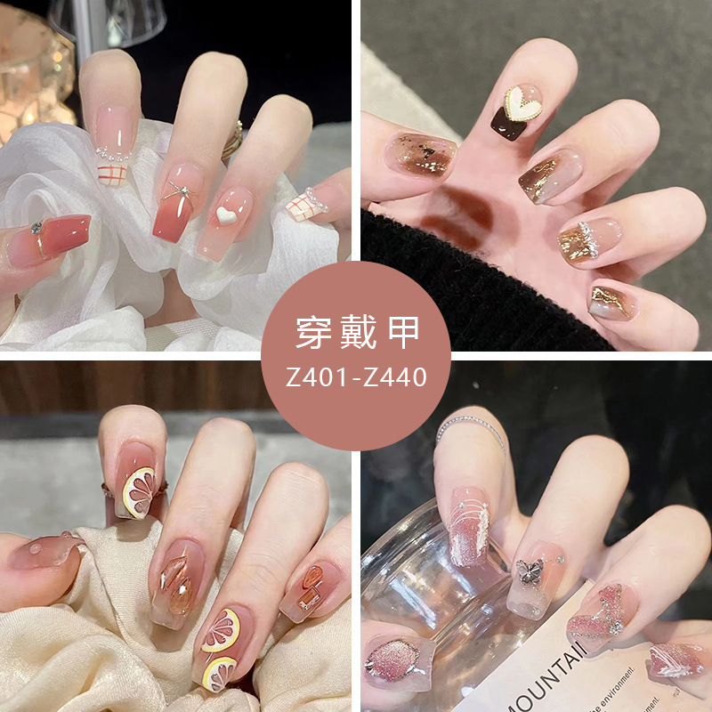 钻款穿戴甲冰透色爆闪钻石24片盒装假指甲成品高级感美甲片
