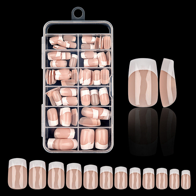 跨境亚马逊货源美甲贴片短款欧方形法式手指甲片欧美穿戴甲120片