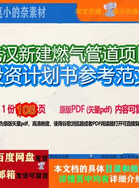 武汉新建燃气管道项目投资计划书参考范文108页 项目计划书新建