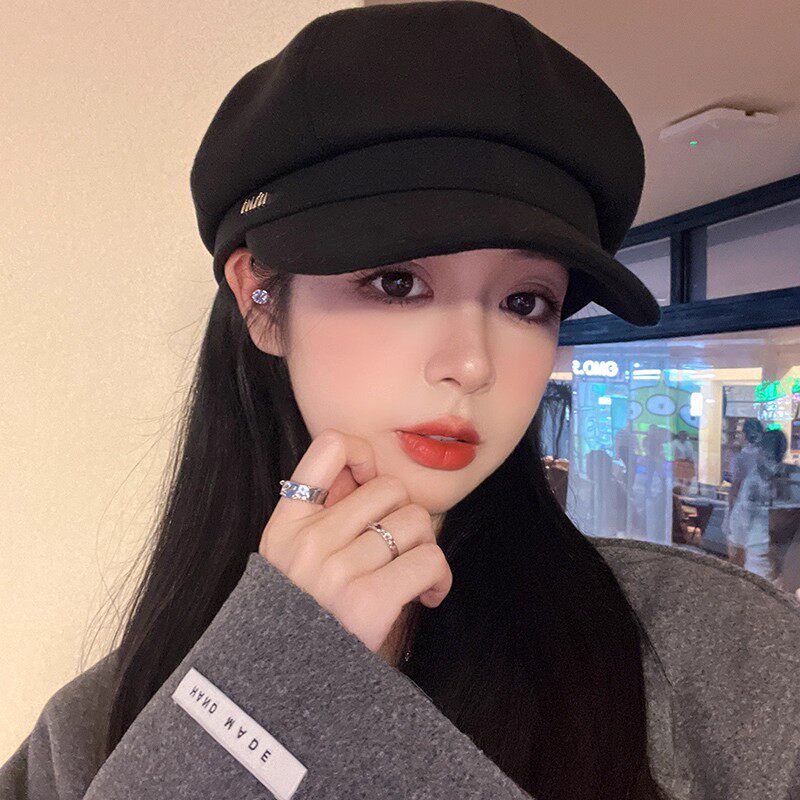 秋冬季时尚显脸小百搭贝雷帽女韩版复古黑色画家帽日系文艺报童帽