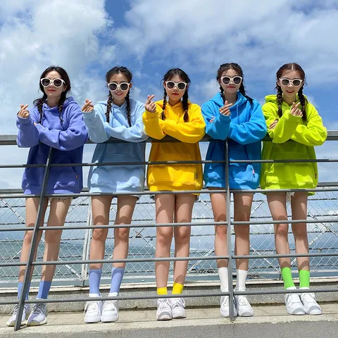 卫衣班服旅游外套连帽闺蜜装拍照宽松姐妹糖果纯色彩色女团体情侣